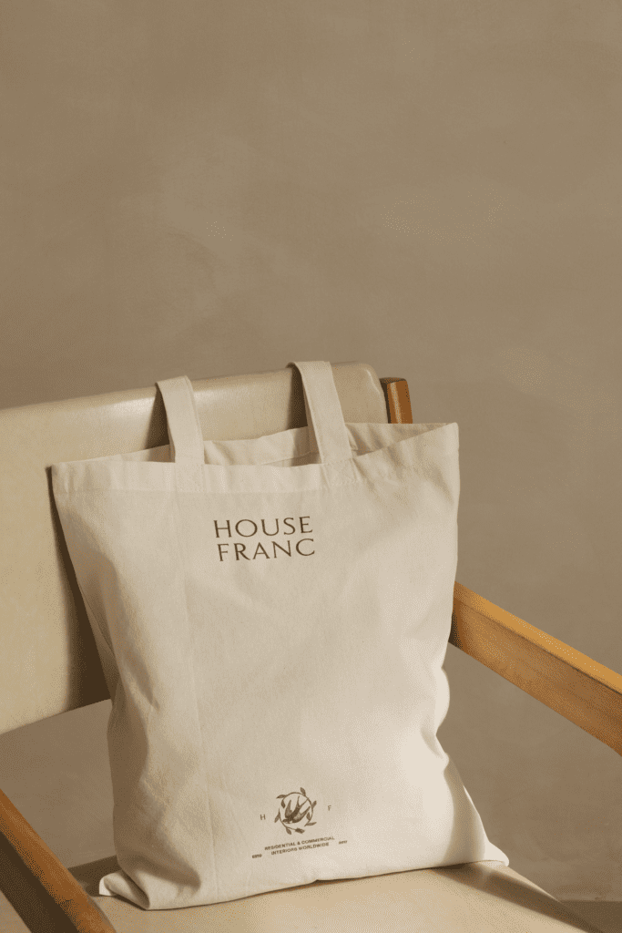 House Franc Tote Bag design with sparrow bird and rose logo